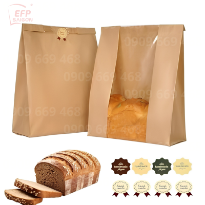 Túi Giấy Đựng Bánh Mì Hoa Cúc Có Cửa Sổ PET – Túi Kraft Bakery In Logo